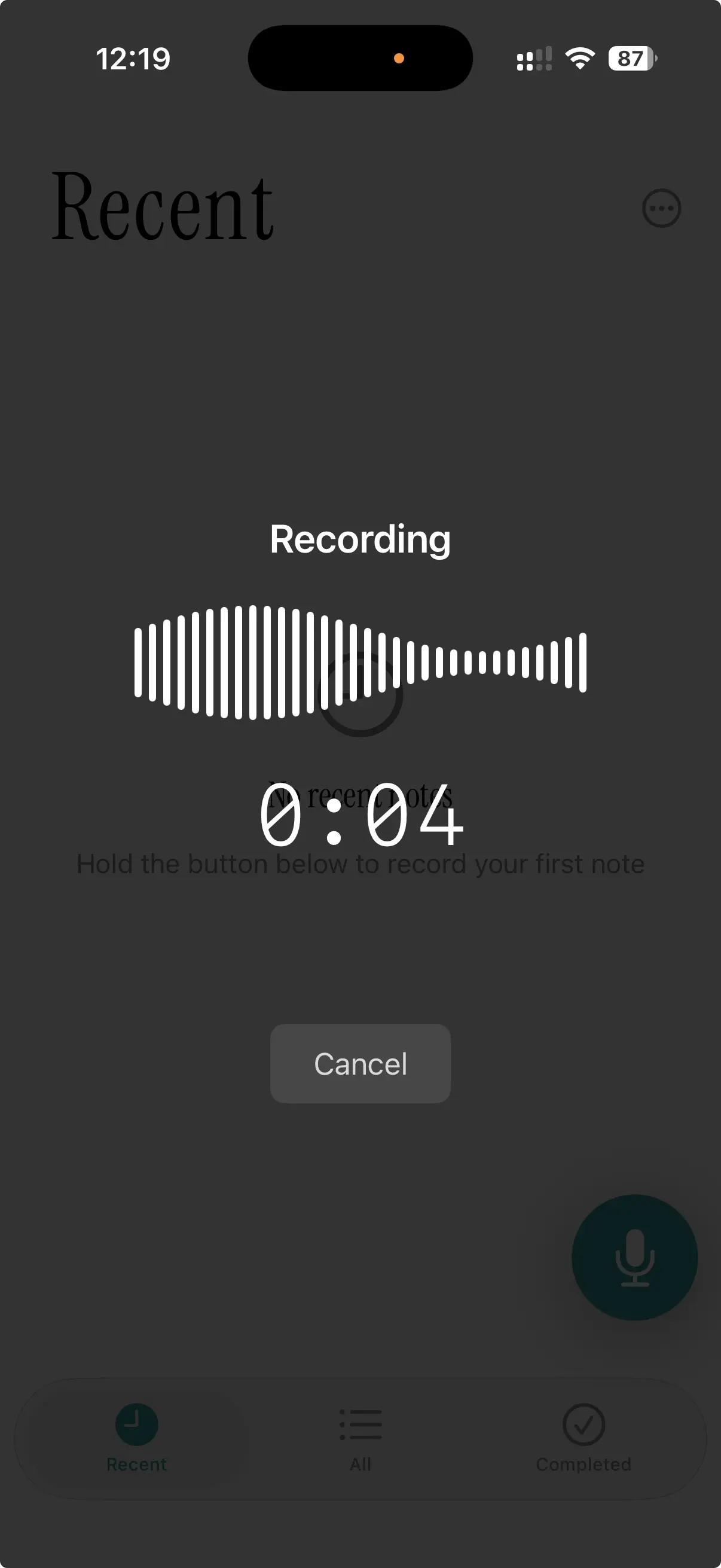 Murmur app recording overlay with waveform